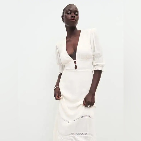 Reformation Ginny Maxi Dress in White/Ivory Size 8 Preppy Boho Bridal Picnic - Picture 4 of 17